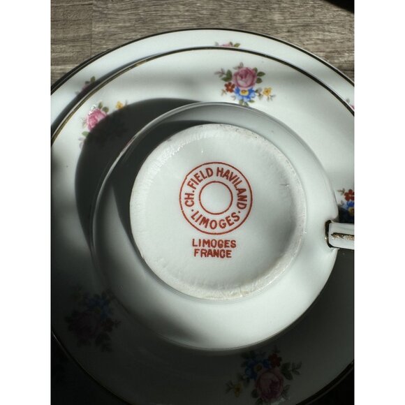 Vintage Haviland Limoges France China Floral Tea Set - Cup & Two Saucer Dessert - Picture 4 of 6